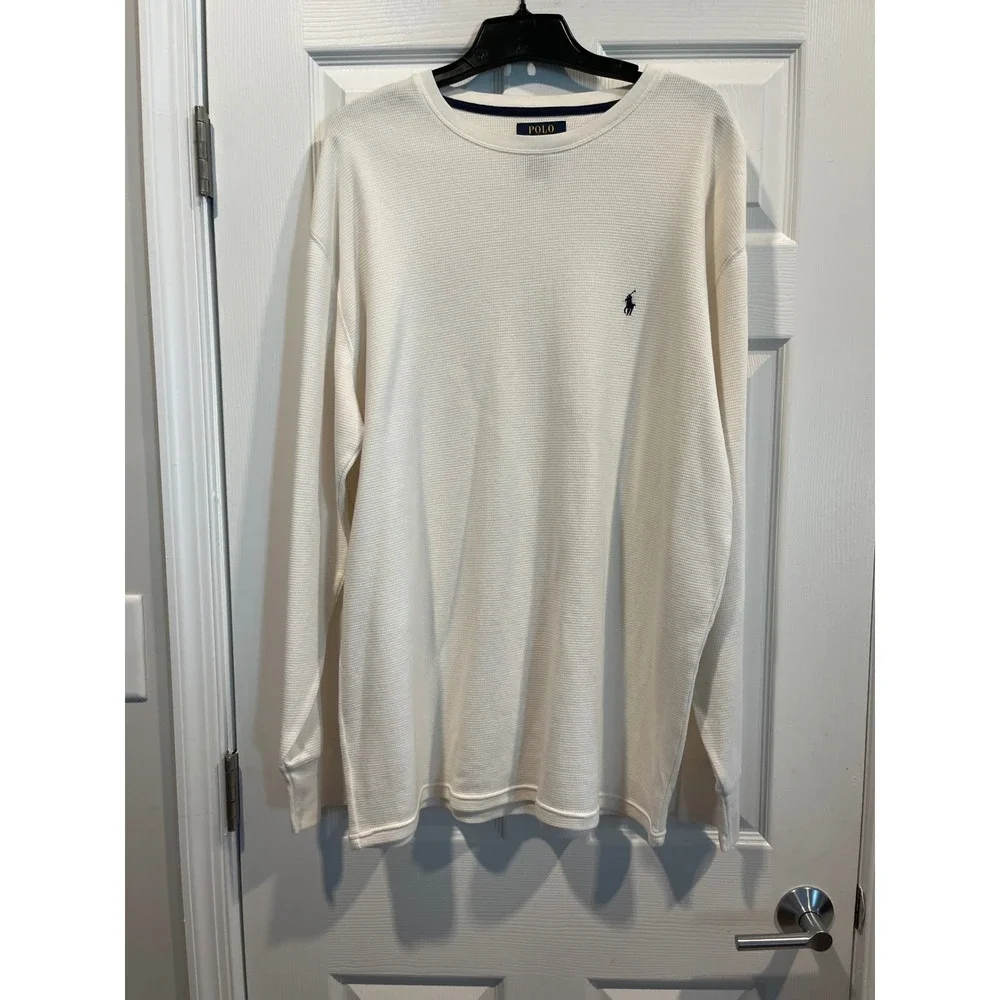 Polo Ralph Lauren Mens 2XLT White Waffle Knit Thermal Long Sleeve Shirt Tall